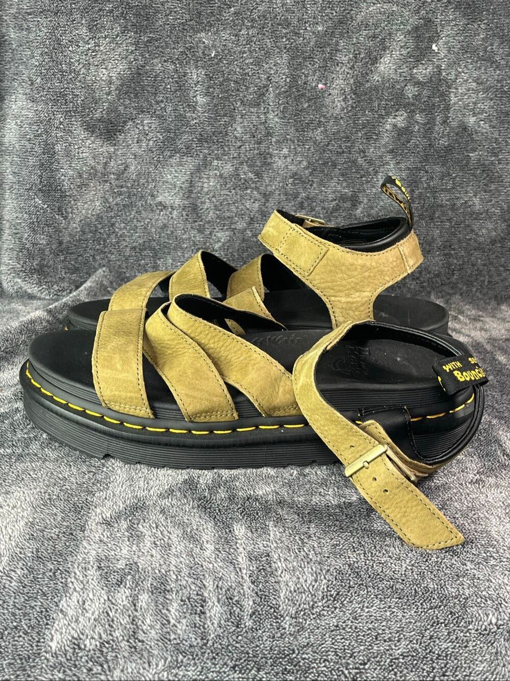 Dr. Martens Blaire Tumbled Nubuck Leather Platform Sandals Muted Olive Size US W